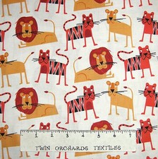Jungle Party Fabric - Safari Lion Tiger Toss Beige - Robert Kaufman YARD