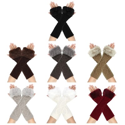 Keep Warm Winter Plush Cuffs Gloves Half Finger Knit Mitten for Adult Teens