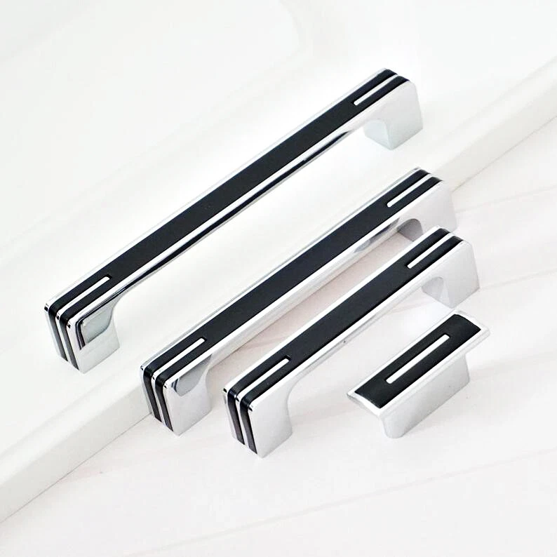 Tirador de cajón con manija de cajón y tirador de armario cromado plateado negro  Foto 3 de 4