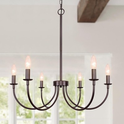 6-Light Farmhouse Chandelier for Dining Room Lighting Fixtures Hanging, Oil-R...