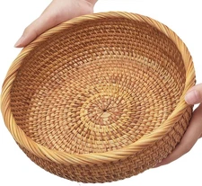 Rattan Bread Basket for Fruit, Natural Wicker Fruit Basket for Kitchen Counter, 