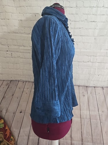 Blusa Azul Volantes Arrugada Talla Lg Encaje Coqueta Hada Romántica Cottagecore - Imagen 2 de 8