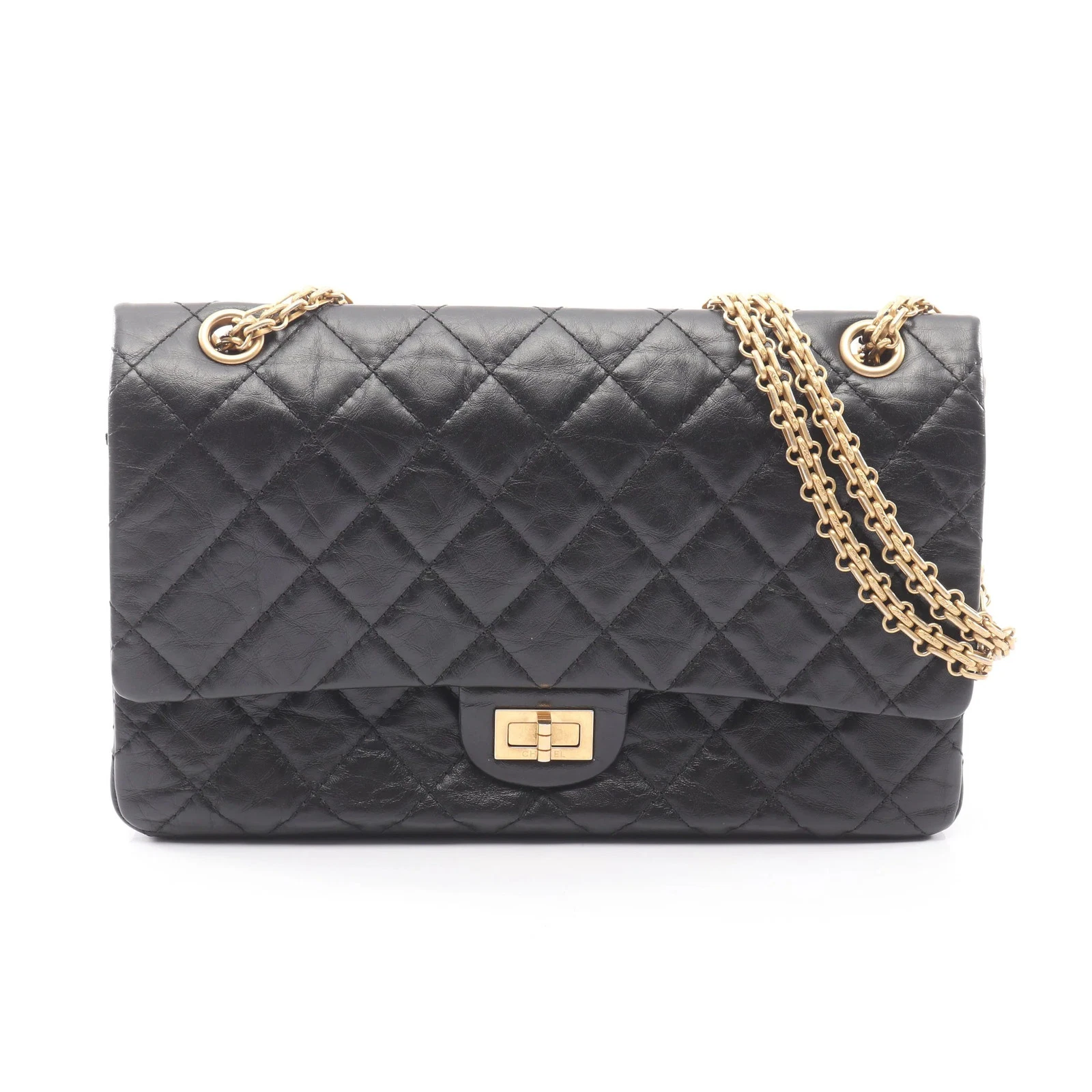 Chanel — Chanel 2.55 Matelasse W Shoulder Bag Black Leather #RCB5419