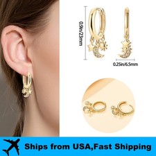 PANDACH 14K Gold Plated Dainty Star & Moon Drop Earrings For Women Jewelry Gifts