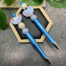 2 PC Handmade Silicone Acrylic Beads Black Ink Pen Set Unicorn Heart New C1597