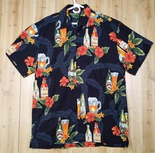 VTG High Seas Trading Co Hawaiian Shirt Sz M Beer Tropical Black Aloha USA Made