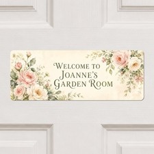 Personalised Rose Garden Room Door Sign - Floral Aluminium Plaque