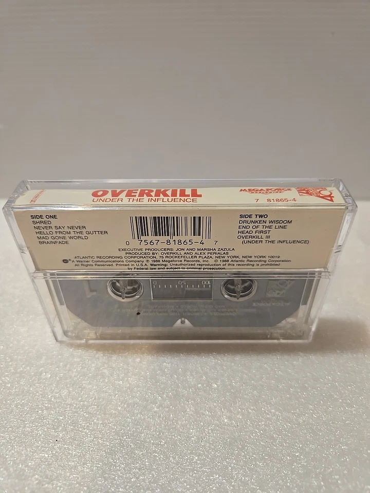 OVERKILL - UNDER THE INFLUENCE - CASSETTE TAPE - TESTED - MEGA FORCE - EXCELLENT - Image 3 of 4