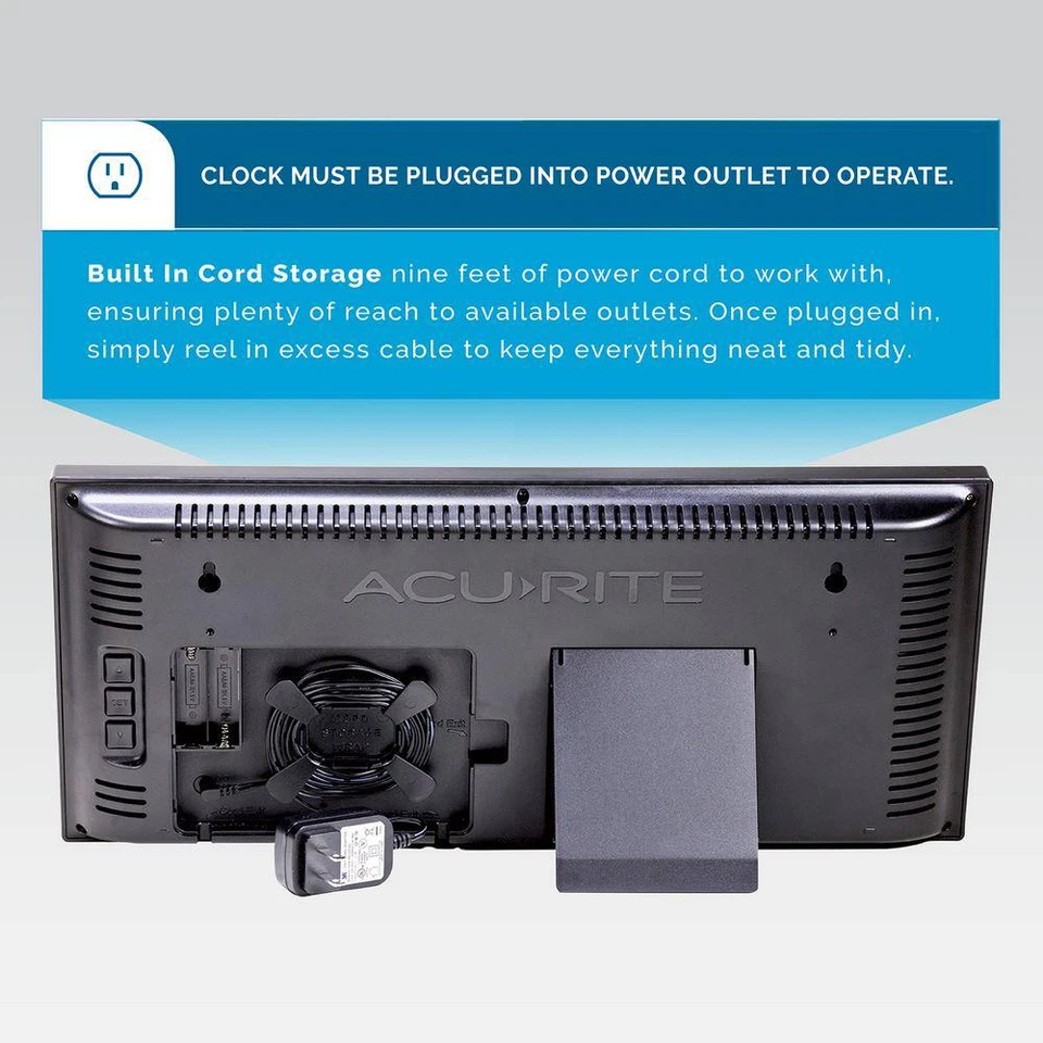 Reloj LED grande AcuRite 18 pulgadas Cable de alimentación de pantalla verde temperatura interior de 9 pies Foto 3 de 4