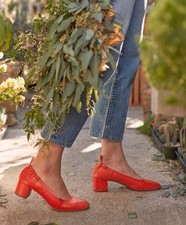 Everlane  Women's Red Orange The Day Heel Italian Leather Size 5