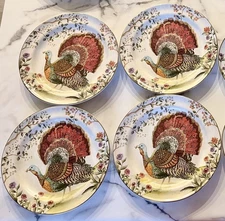 Pottery Barn Botanical Harvest Turkey Thanksgiving Dinner Plates Set of 4