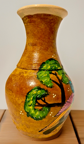 Mexican Pottery Vase Folk Art Rustic Bird Clay Southwest - Picture 6 of 9