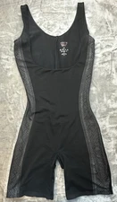 Spanx Assets Luxe & Lean Open Bust Mid-Thigh Bodysuit Large Black Slimming Firm