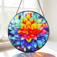 Buntglas Fensterdeko HäNgend, Farbige BlüTenbläTter Suncatcher SonnenfäNger Bast