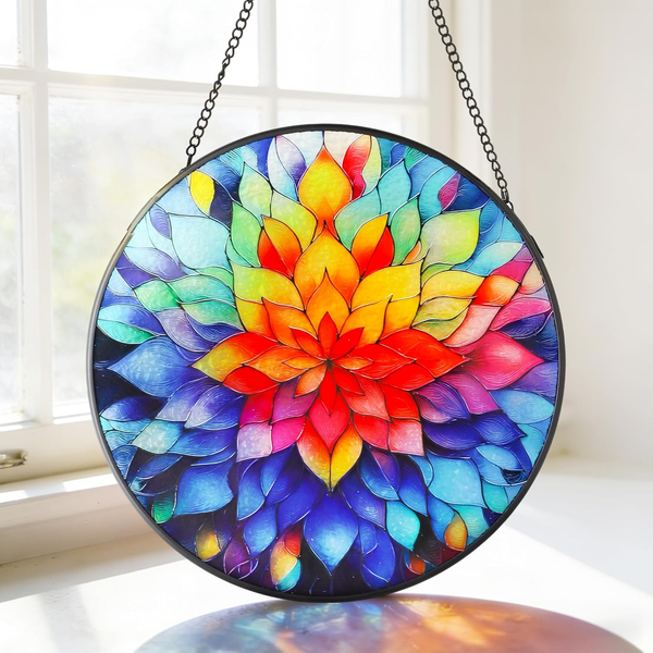 Buntglas Fensterdeko HäNgend, Farbige BlüTenbläTter Suncatcher SonnenfäNger Bast-image