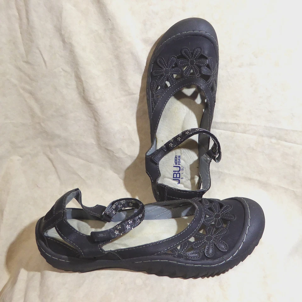 🩰 Sandalias deportivas JBU con tiras talla 10 M cuero sintético negro; detalles cosidos Foto 2 de 4