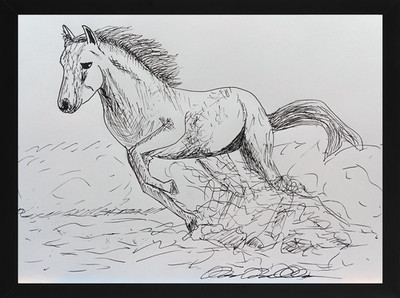 Mustang Running Ink Drawing 9x12 Original Horse Illustration OOAK on Paper