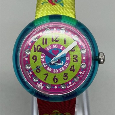 Flik Flak Splashy Flashy Girls Watch 30mm Multicolor Turtle Swiss New Battery