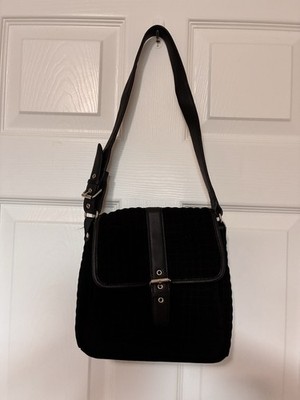 Talbots Shoulder Bag Handbag Purse Black Quilted Velvety