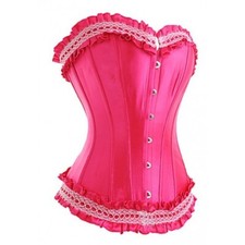 Hot Pink Satin Lace Ruffles Corset