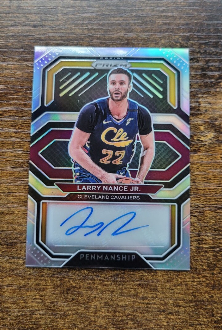 2020-21 Panini NBA Prizm Larry Nance Jr Silver Prizm Penmanship Auto SP #PE-LNJ