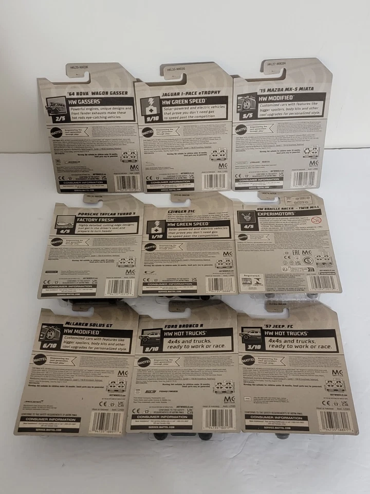 (Hot Wheels) (Zamacs) Lote 9 Coches (Bronco) (Miata) Pagani (Jaguar) (Porsche) Jeep Foto 2 de 4