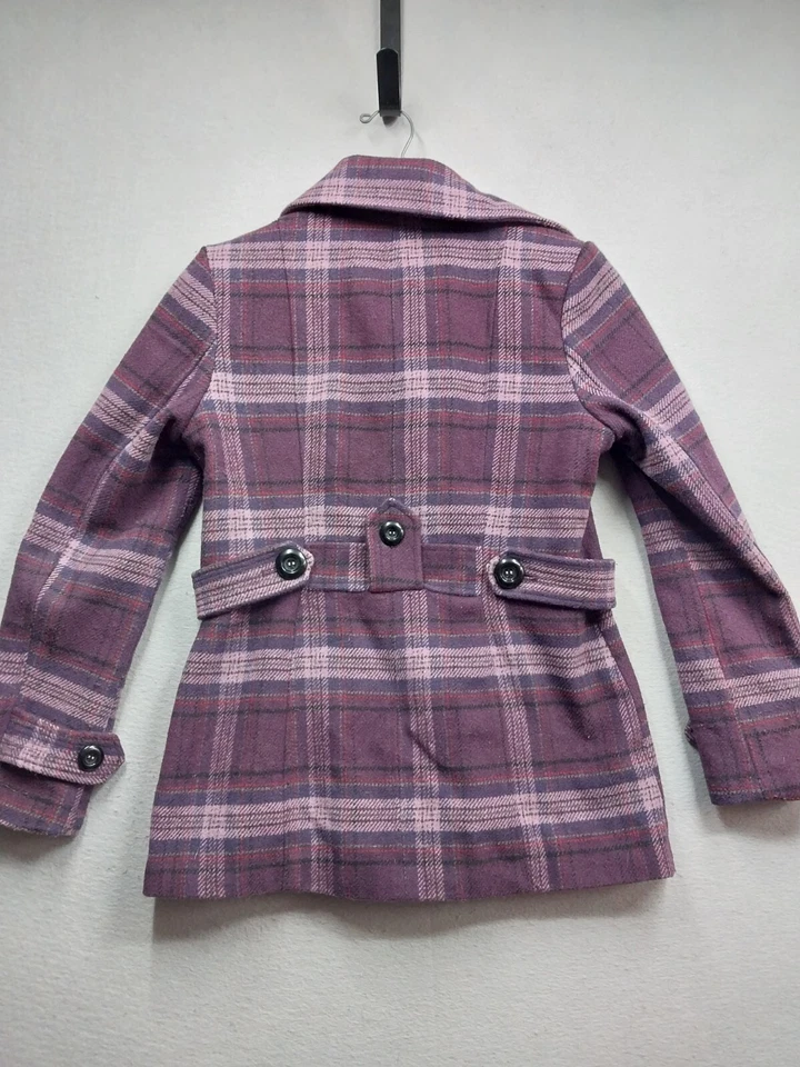 Moda Bug Peacoat Mujer Talla Pequeña Púrpura Forrado a Cuadros Chaqueta con Botones Foto 2 de 4