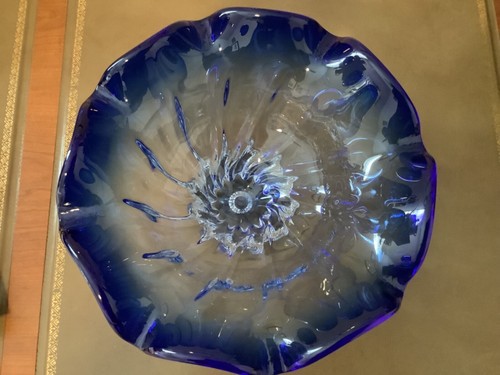 Centrotavola piedistallo blu cobalto ciotola vetro pesante 6”x10” - Foto 5 di 5