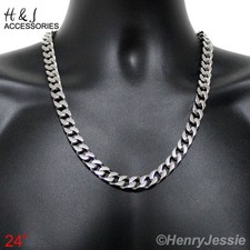 24"MEN 316 L Stainless Steel HEAVY WIDE 11x5mm Silver Cuban Curb Chain Necklace