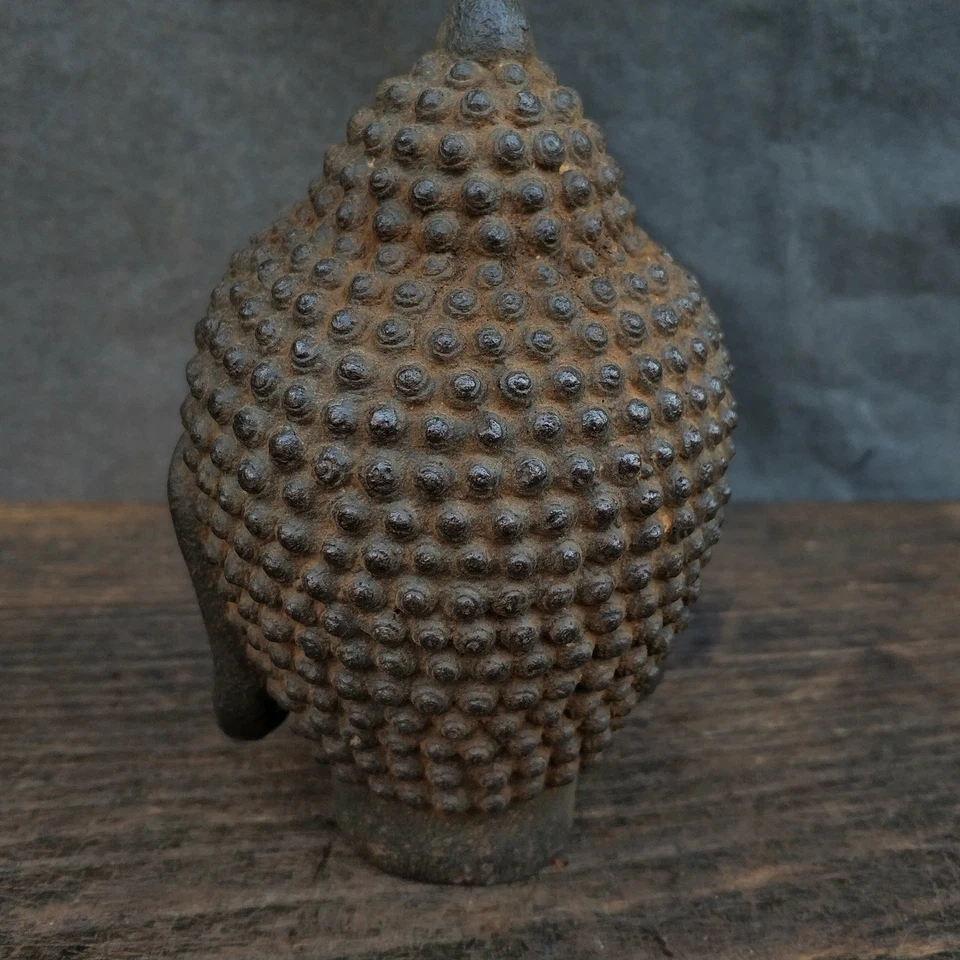 RARE Old Chinese Buddhist Fengshui Iron Carved Buddha head Statue - Image 2 of 4