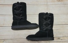 KOOLABURRA BY UGG VICTORIA TALL FAUX FUR BOW SUEDE BLACK WINTER SNOW BOOTS SZ 3