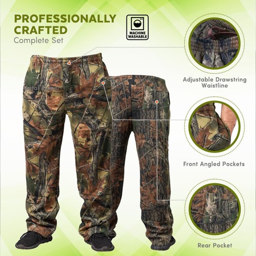 Herren Mossy Oak/Tarnmuster unten offen Baumwollmischung gemütlich Lounge Jagd Jogginghose - Bild 14 von 20