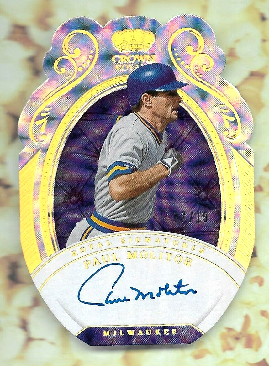 PAUL MOLITOR 2023 PANINI CROWN ROYALE SP ON CARD AUTOGRAPH AUTO CARD #'D /19 MLB