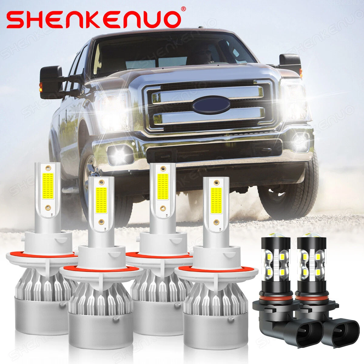 For Ford F250 F350 F450 2005-2019 White LED Headlight Hi-Lo Beam Fog Light Bulbs