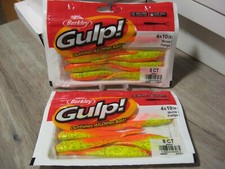 2 Packs Berkley Gulp Fishing Baits 4" Split Tail Minnow FireTiger Fire Tiger