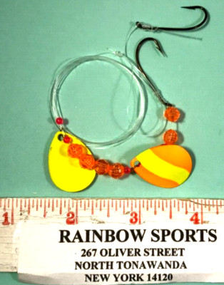 3 CHAMPION WORM HARNESS #3 COLORADO ORANGE/FL YELLOW PAINTED DOUBLE BLADE 2 HOOK