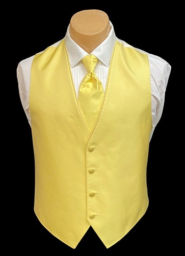 Men's Yellow Tuxedo Vest with Tie Bow or Long Groom Prom Wedding Party Cruise - Picture 7 of 10