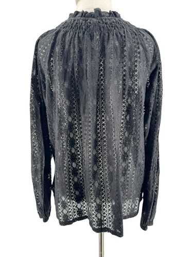 Old Navy Women's Black Long Sleeve Smocked Split-Neck Lace Top Size Medium NEW - Picture 3 of 7