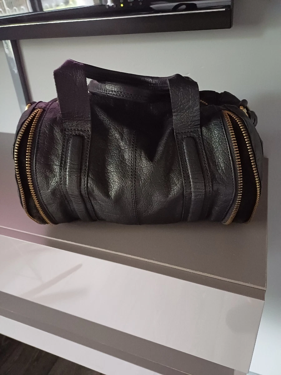 Topshop Black Leather Barrel Handbag