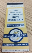 Vintage Matchbook Cover Golden Guernsey Milk Cold Spring Farms St. John's PA