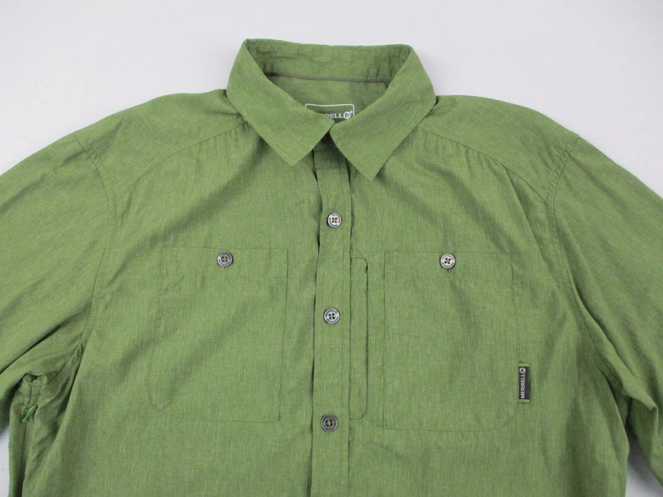Merrell Shirt Mens Medium Green UV Protection Outdoor Opti Wick Lightweight * - Image 3 of 4