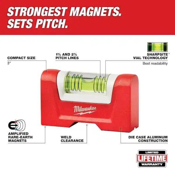 Milwaukee 3 in. Compact Torpedo Pocket Level 48-22-5603 Amplified Rare Earth Mag - Image 2 of 4
