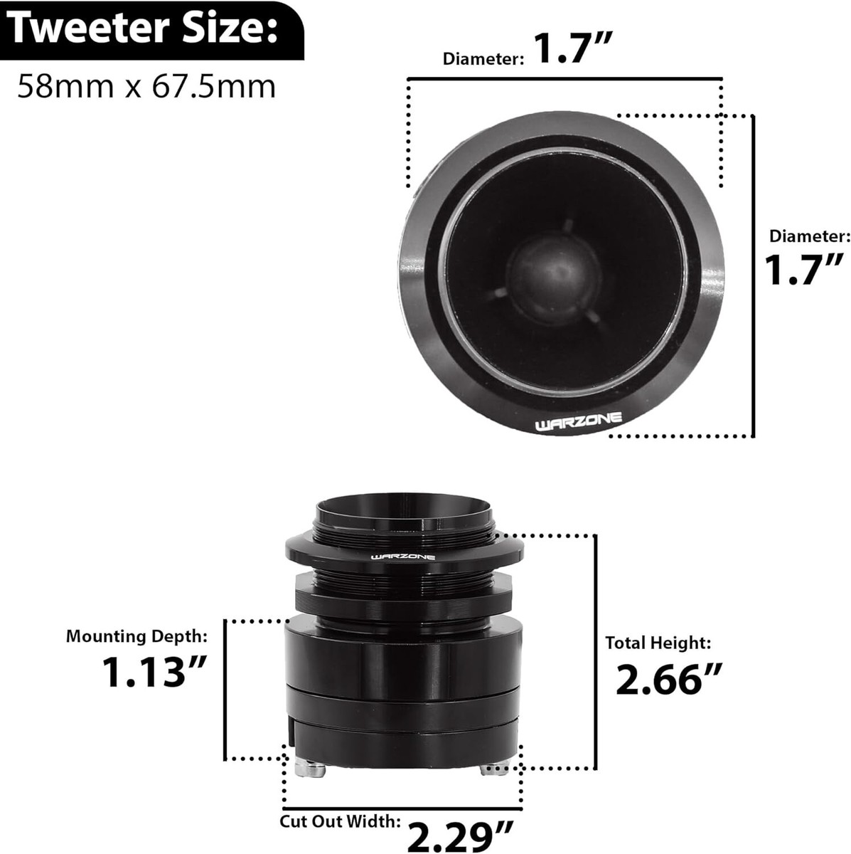 WARZONE 1.7-Inch Super Tweeter , 4 Ohm, 1500W Max, 106dB