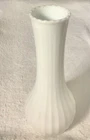 11.75” Vintage Large White Milk Glass Vase Ribbed Wide Bottom Sawtooth Rim