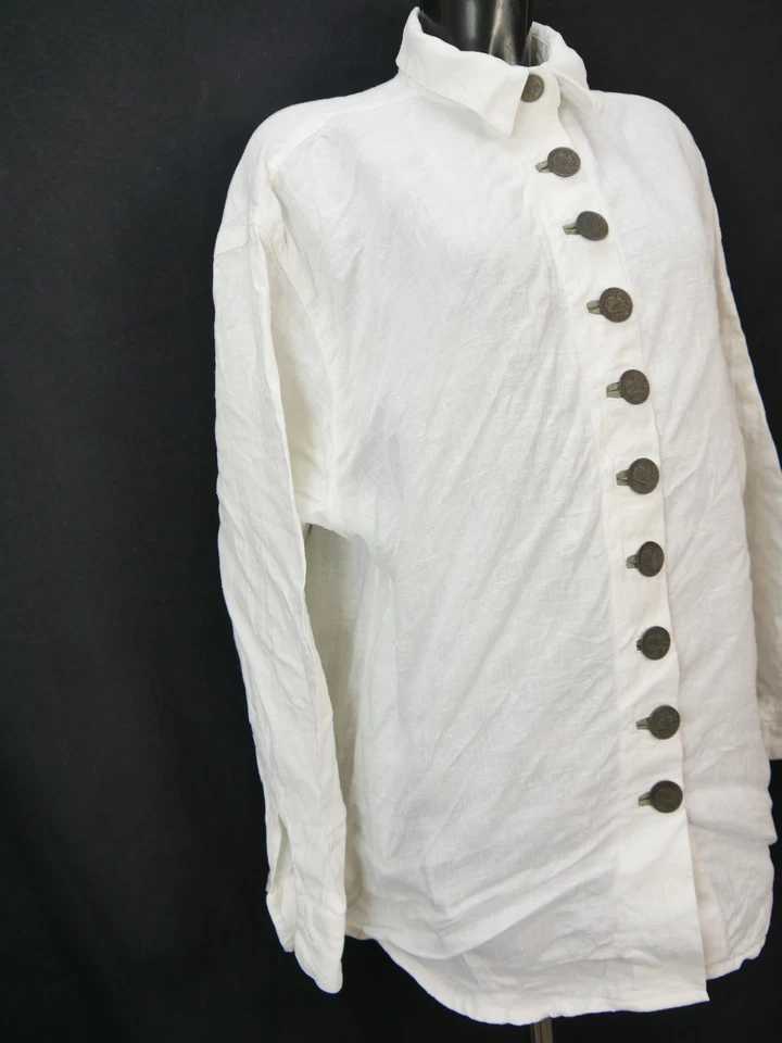 Gr.44 Trachtenbluse weiß Bluse Stockerpoint Leinen mit tollen Knöpfen TB7178 - Bild 4 von 4