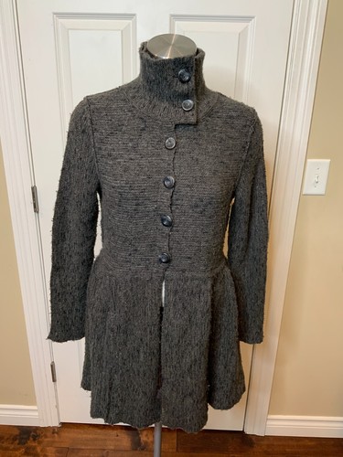 Free People Gray Chunk Knit Wool Peplum Sweater Coat, Size S