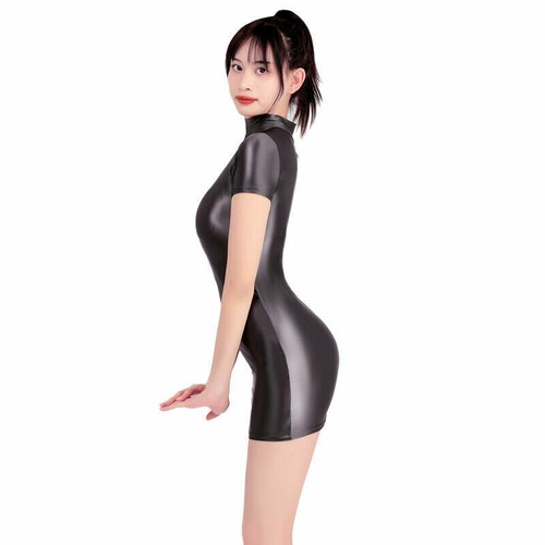 Womens Shiny Satin Glossy Bodycon MINI dress Evening Party Short Sleeve Dresses& - Picture 30 of 30
