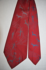 Neck Tie VTG Countess Mara 40s Spear Hunting with Animals on Red Tie 53" x 4.5"