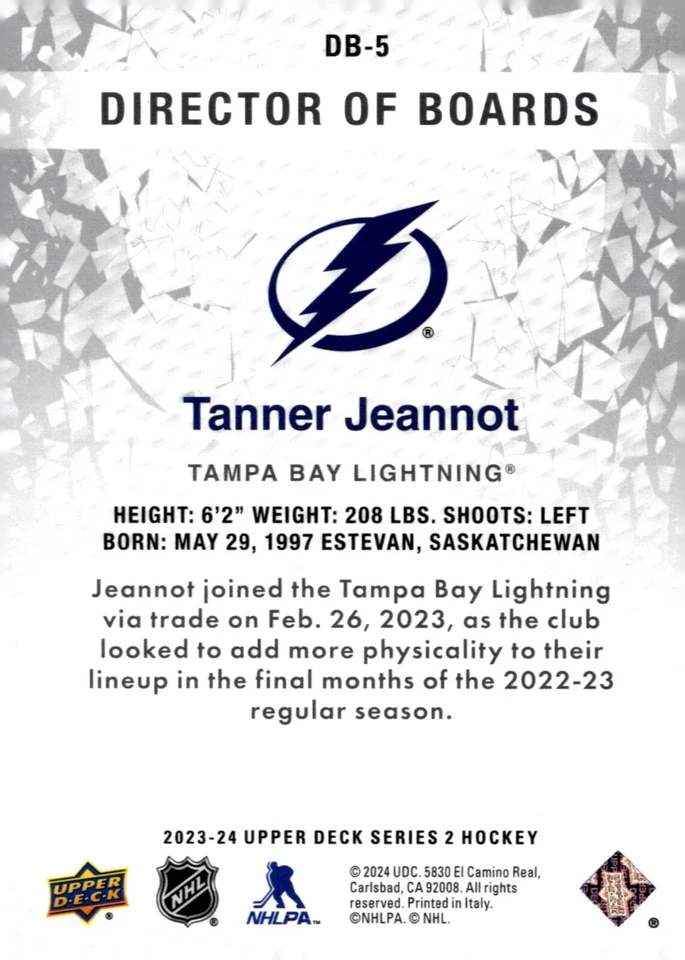 Tanner Jeannot - Signed 2023-24 Upper Deck Series 2 Director Of Boards #DB-5 - Image 2 of 2
