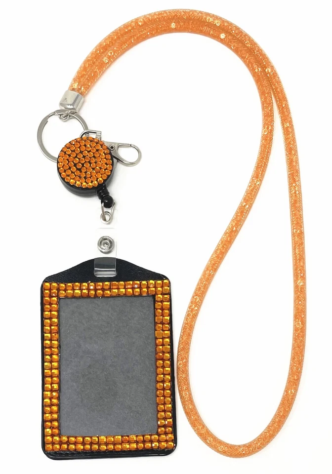 网眼水晶串珠 LANYARD 带可伸缩卷轴和垂直 ID 徽章夹 — 第 4/4 张图片